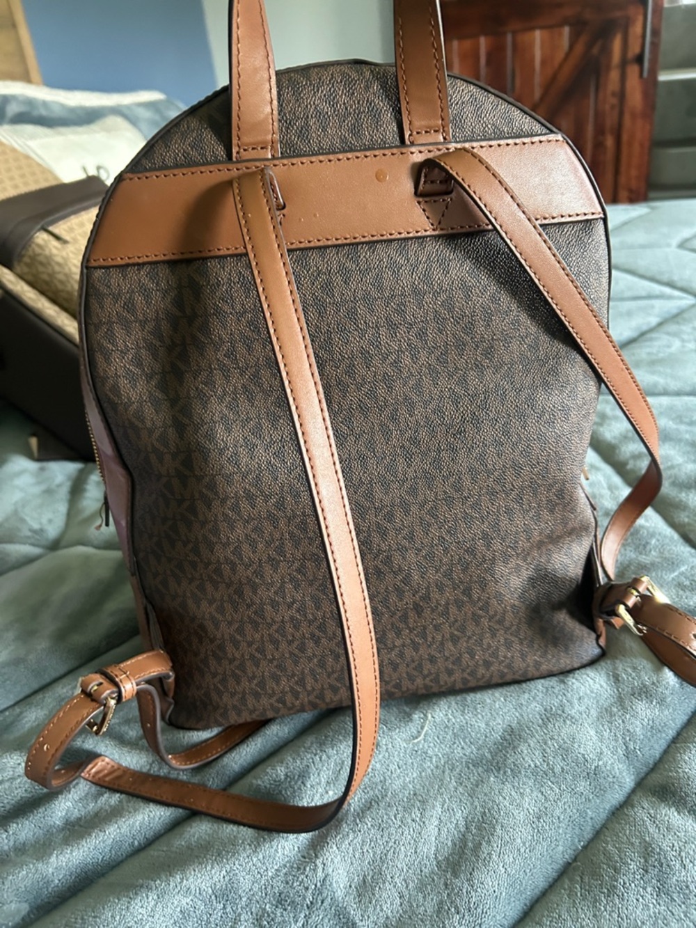 Michael Kors Brown Logo & Tan Trim Women's Backpack - Picture 5 of 8